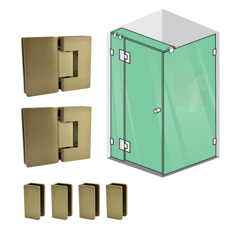 3 PANEL A CORNER SCREEN WITH BRUSHED GOLD HARDWARE