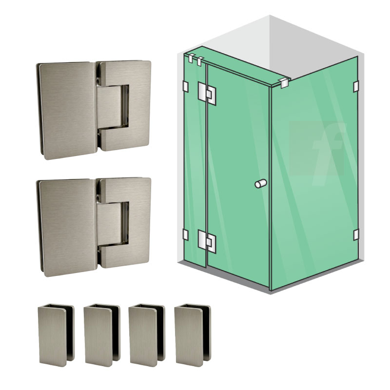 3 PANEL A CORNER SCREEN WITH BRUSHED NICKEL HARDWARE