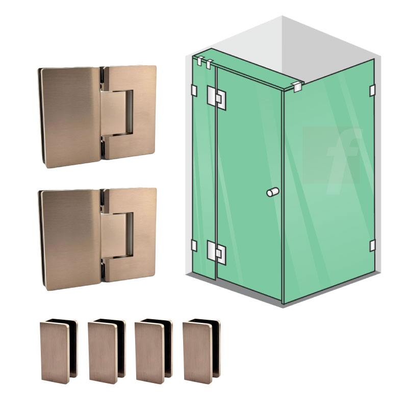 3 PANEL A CORNER SCREEN WITH BRUSHED BRONZE HARDWARE