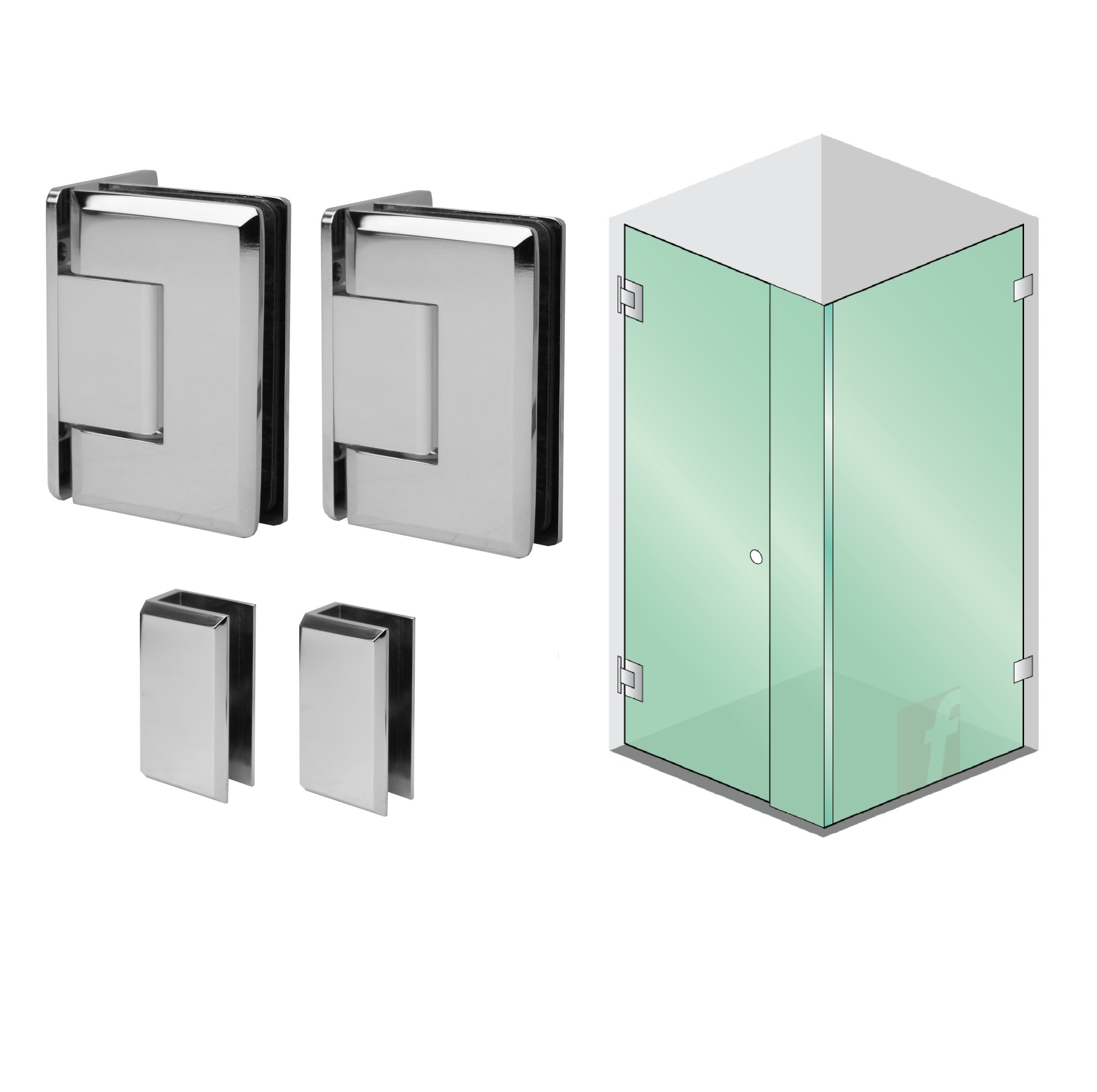 3 PANEL B CORNER SCREEN WITH CHROME (BEVELED EDGES) HARDWARE