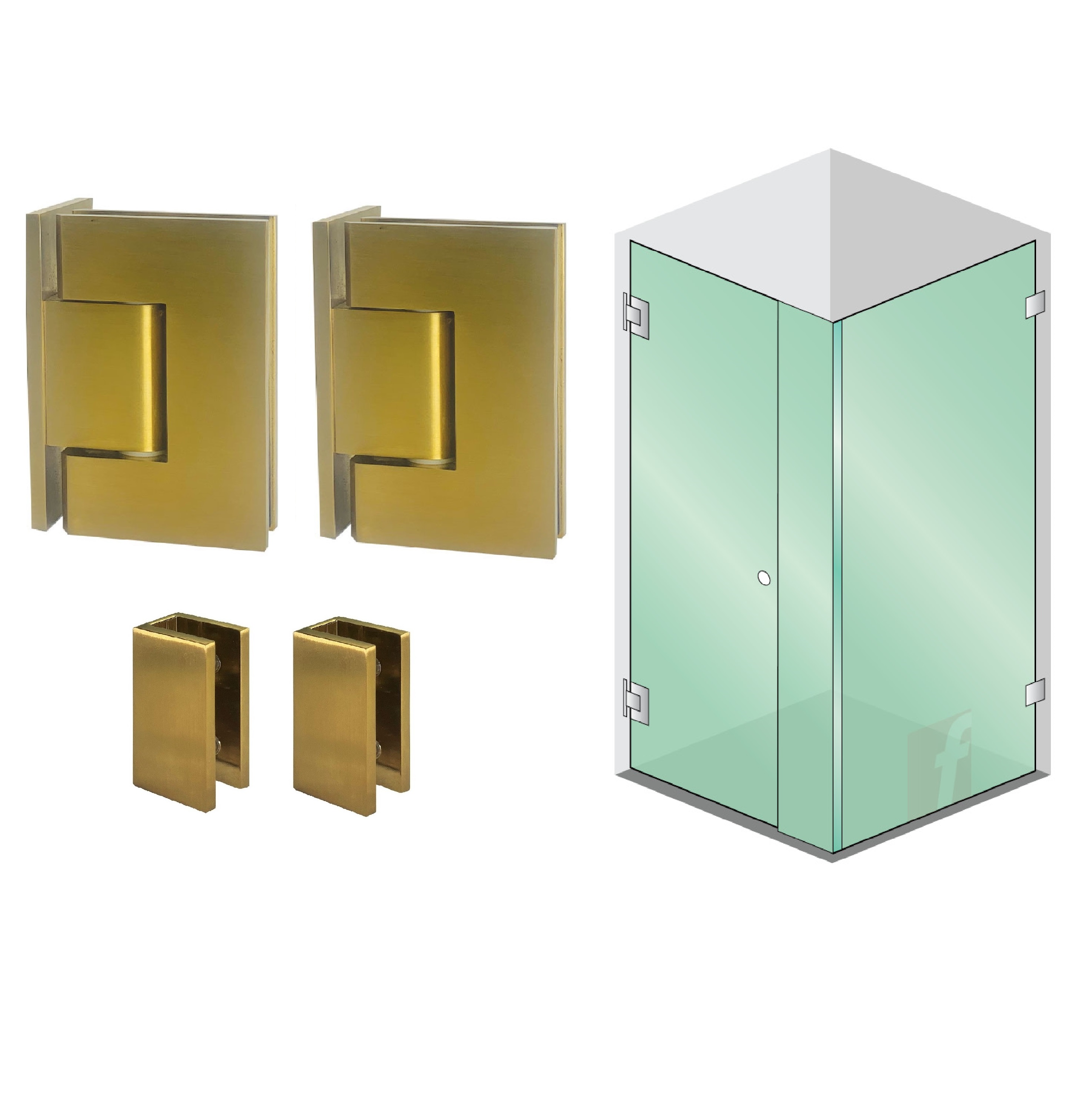 3 PANEL B CORNER SCREEN WITH BRUSHED BRASS HARDWARE