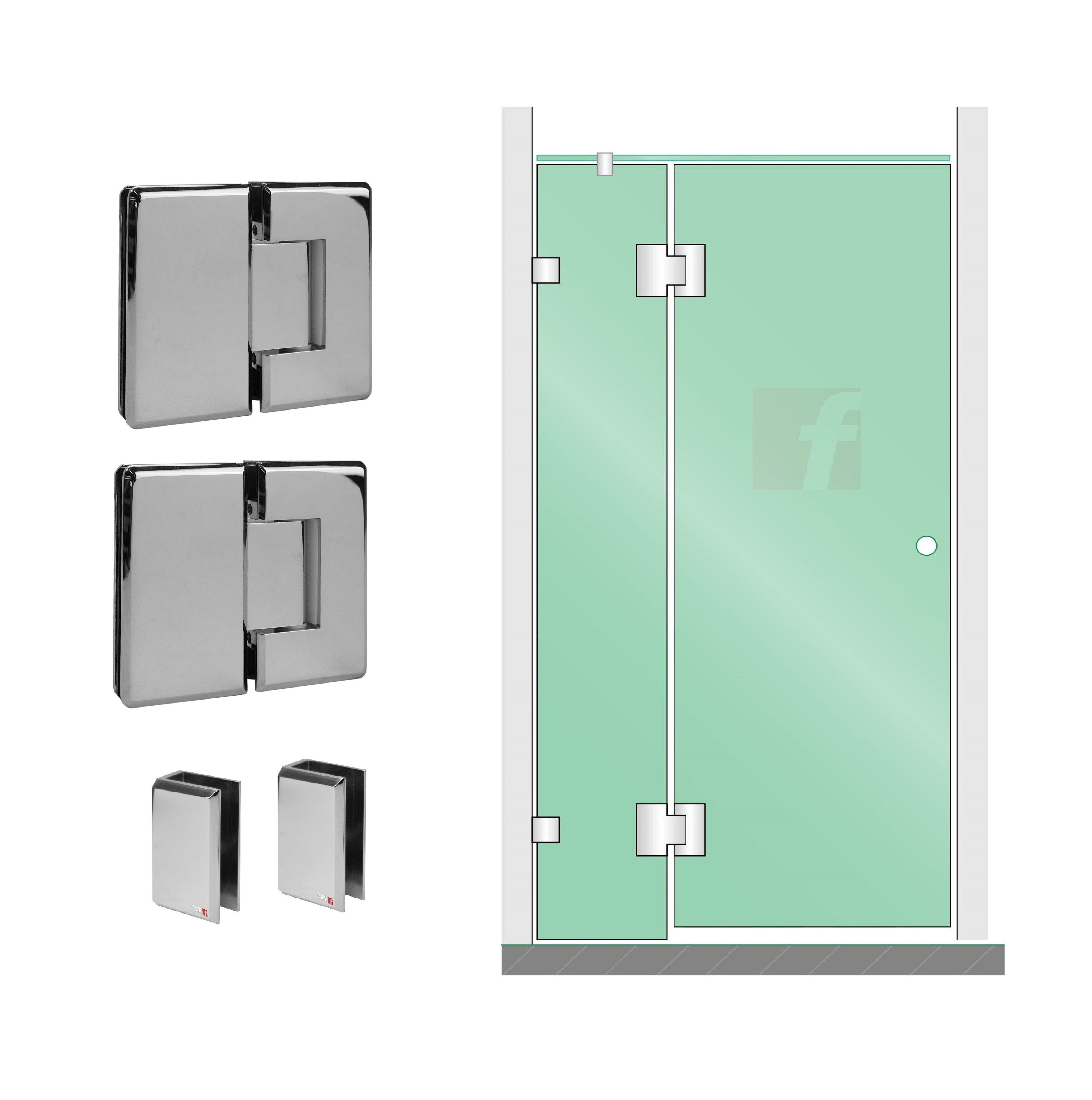 2 PANEL A (IN-LINE) CHROME WITH BEVELED EDGE HARDWARE