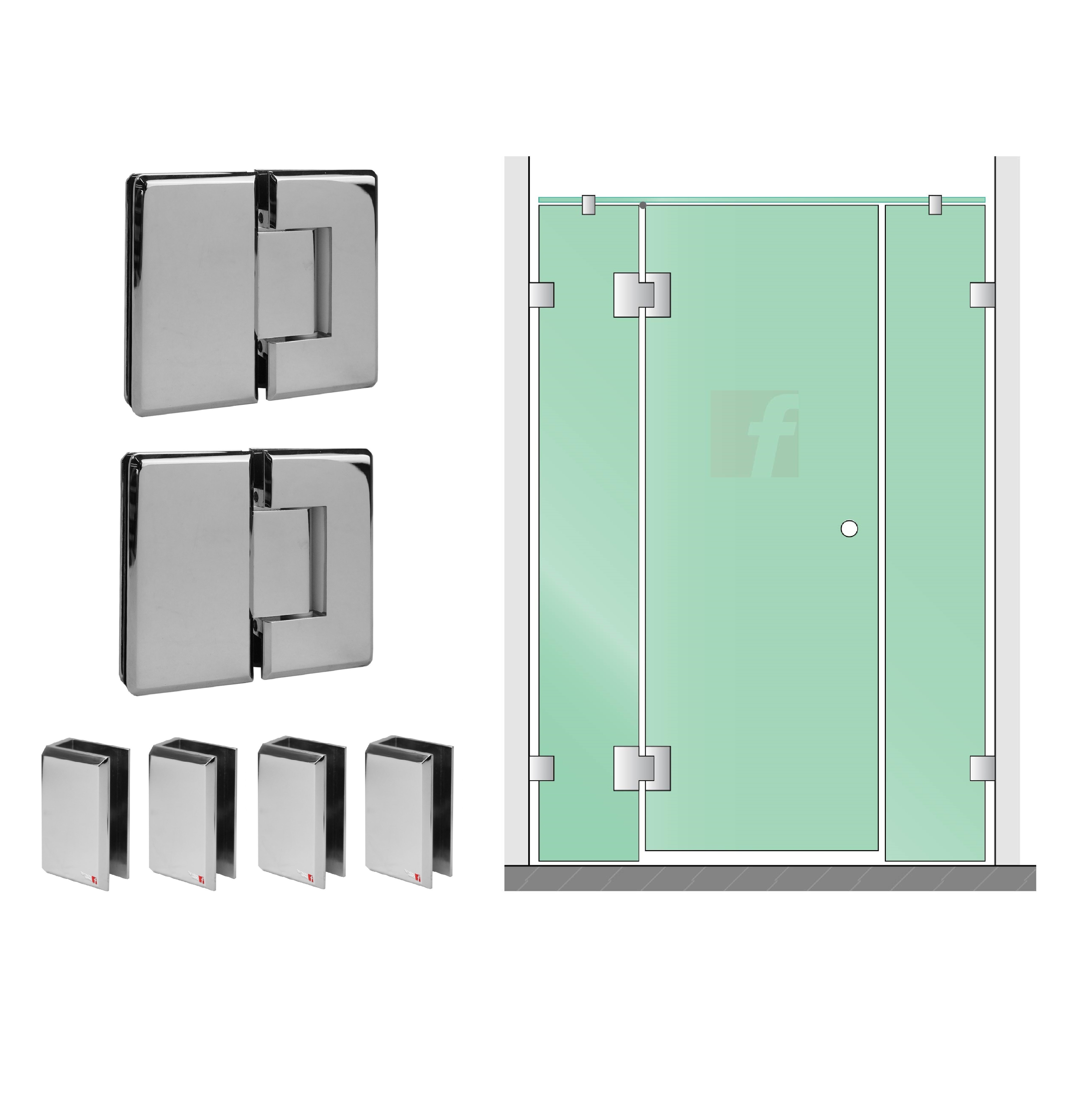 3 PANEL INLINE SCREEN WITH CHROME HARDWARE (BEVELED EDGES)
