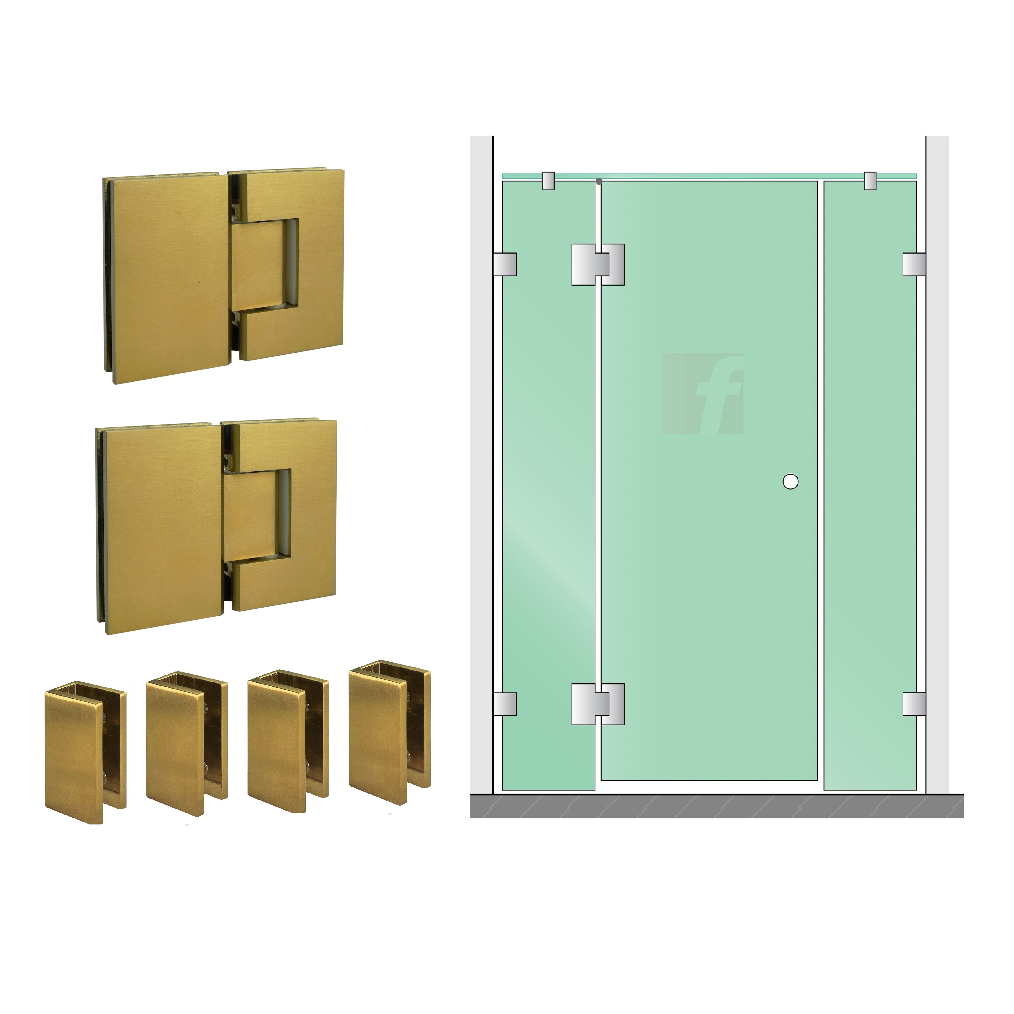 3 PANEL INLINE SCREEN WITH BRUSHED BRASS HARDWARE
