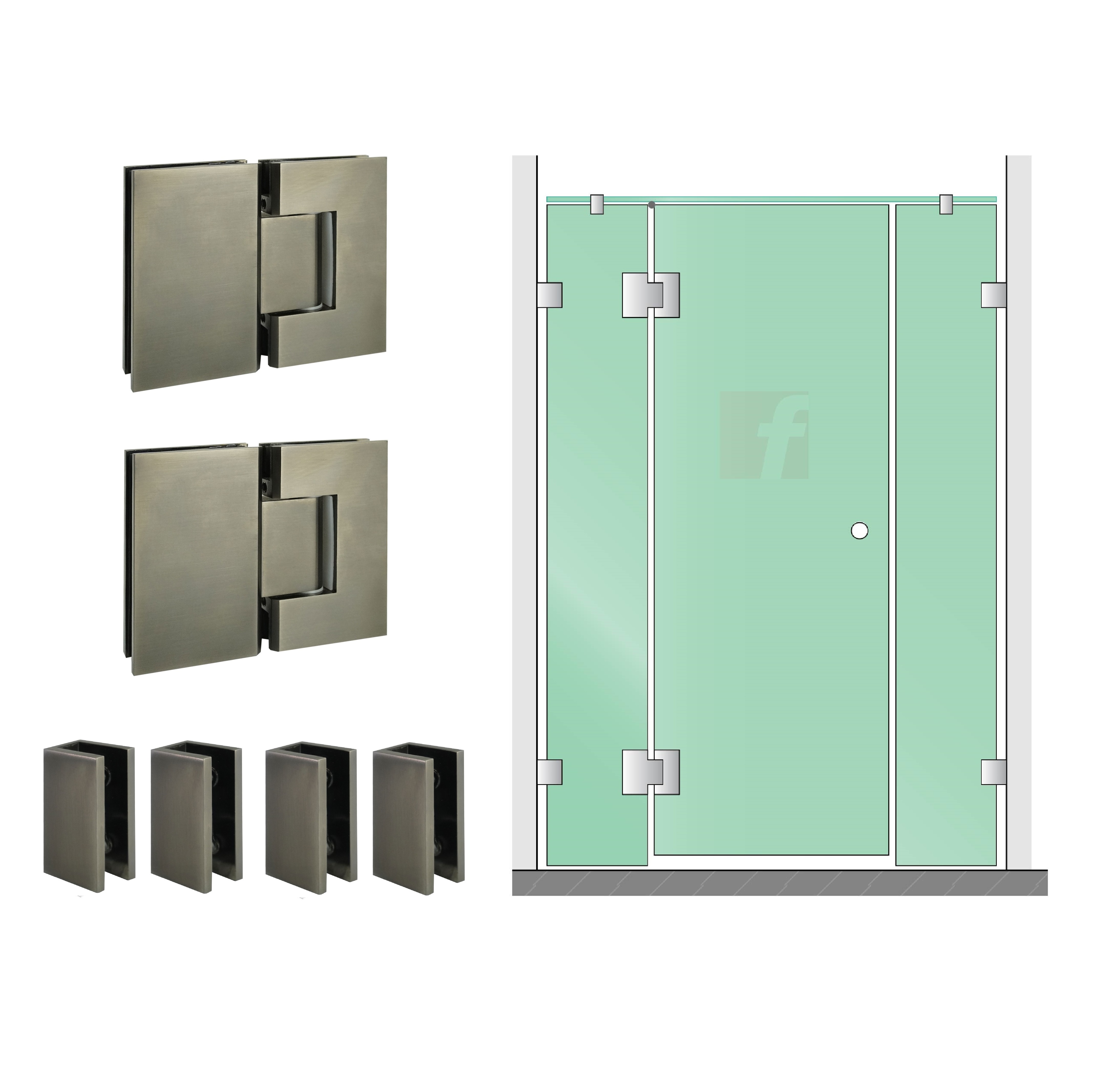 3 PANEL INLINE SCREEN WITH BRUSHED GUNMETAL HARDWARE