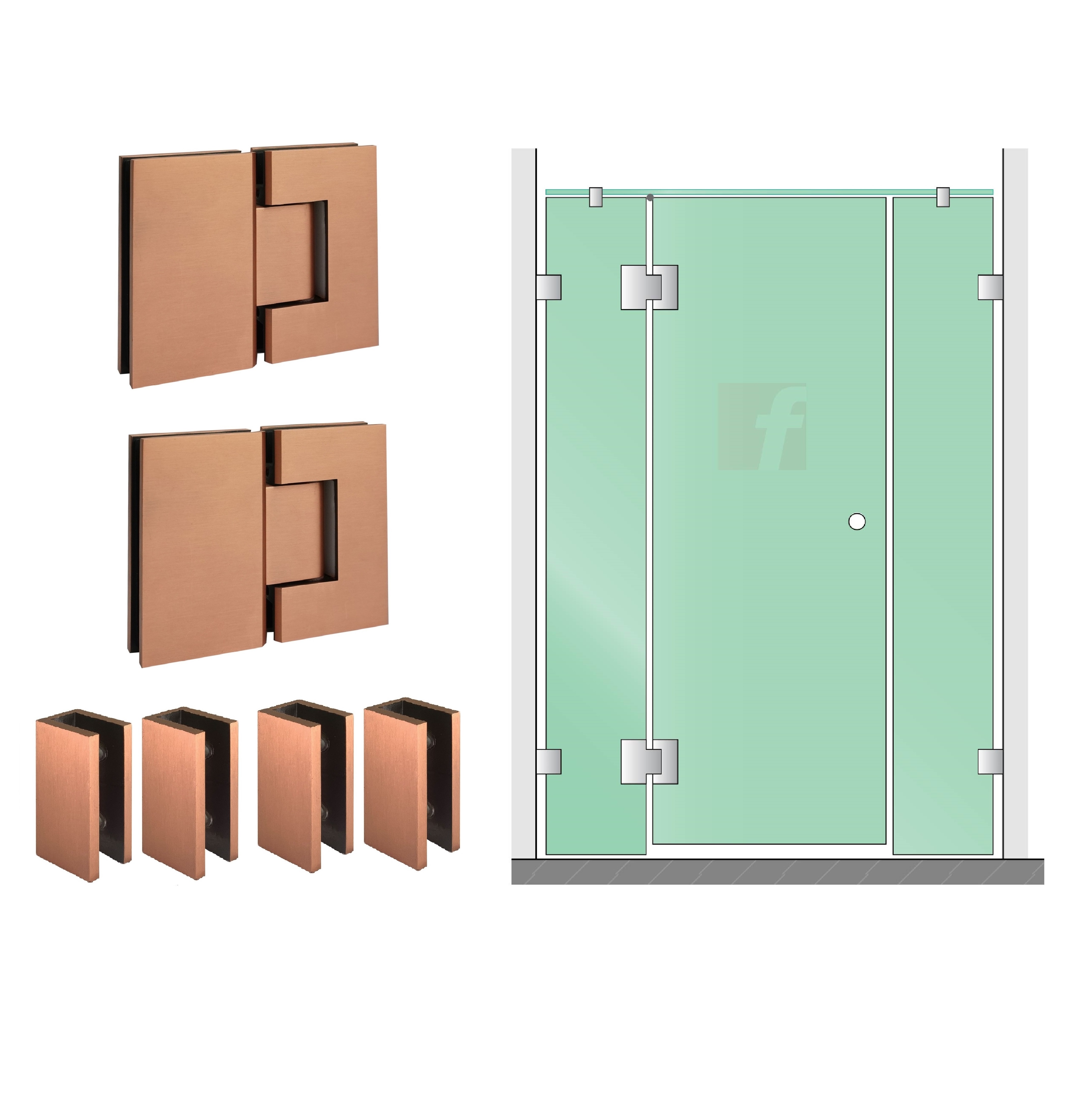 3 PANEL INLINE SCREEN WITH BRUSHED ROSE GOLD HARDWARE