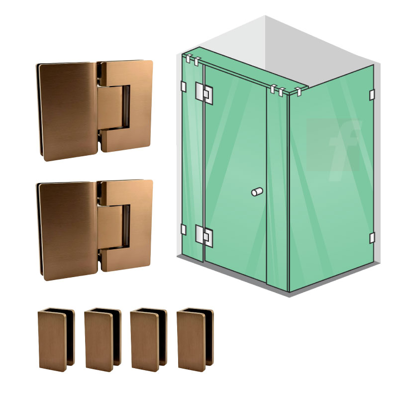 4 PANEL CORNER SCREEN WITH BRUSHED COPPER HARDWARE