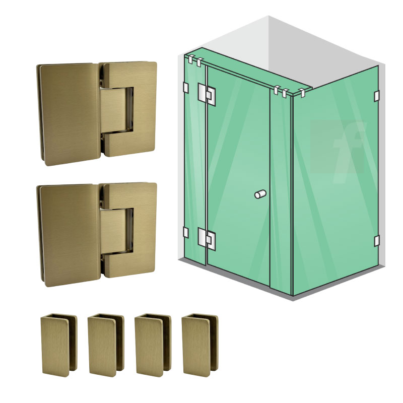 4 PANEL CORNER SCREEN WITH BRUSHED GOLD HARDWARE