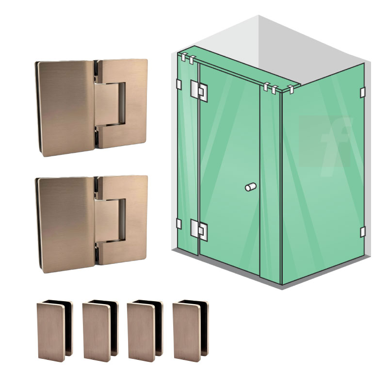 4 PANEL CORNER SCREEN WITH BRUSHED BRONZE HARDWARE
