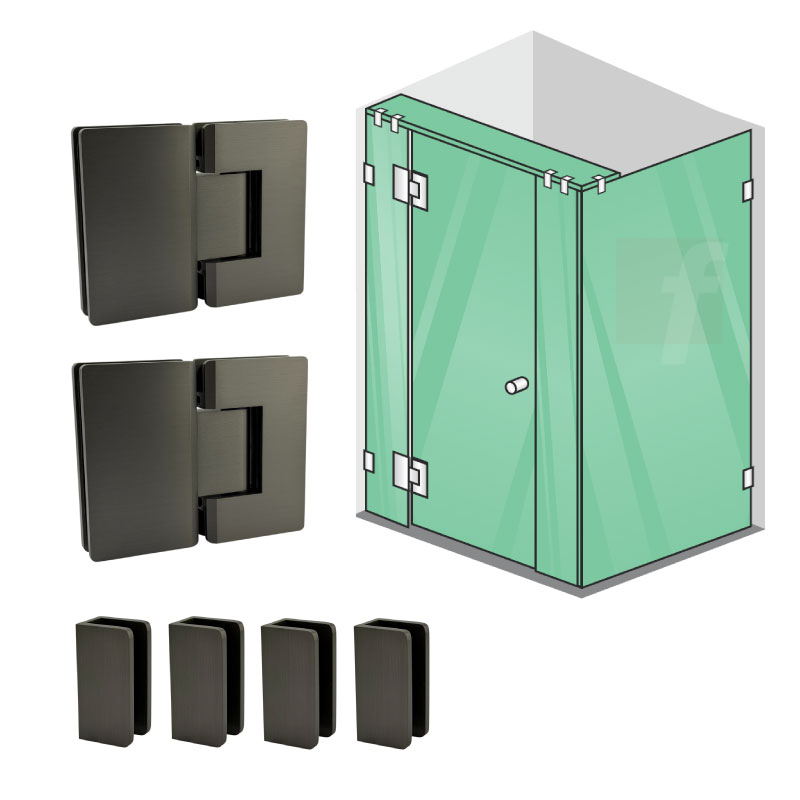 4 PANEL CORNER SCREEN WITH BRUSHED GUNMETAL HARDWARE