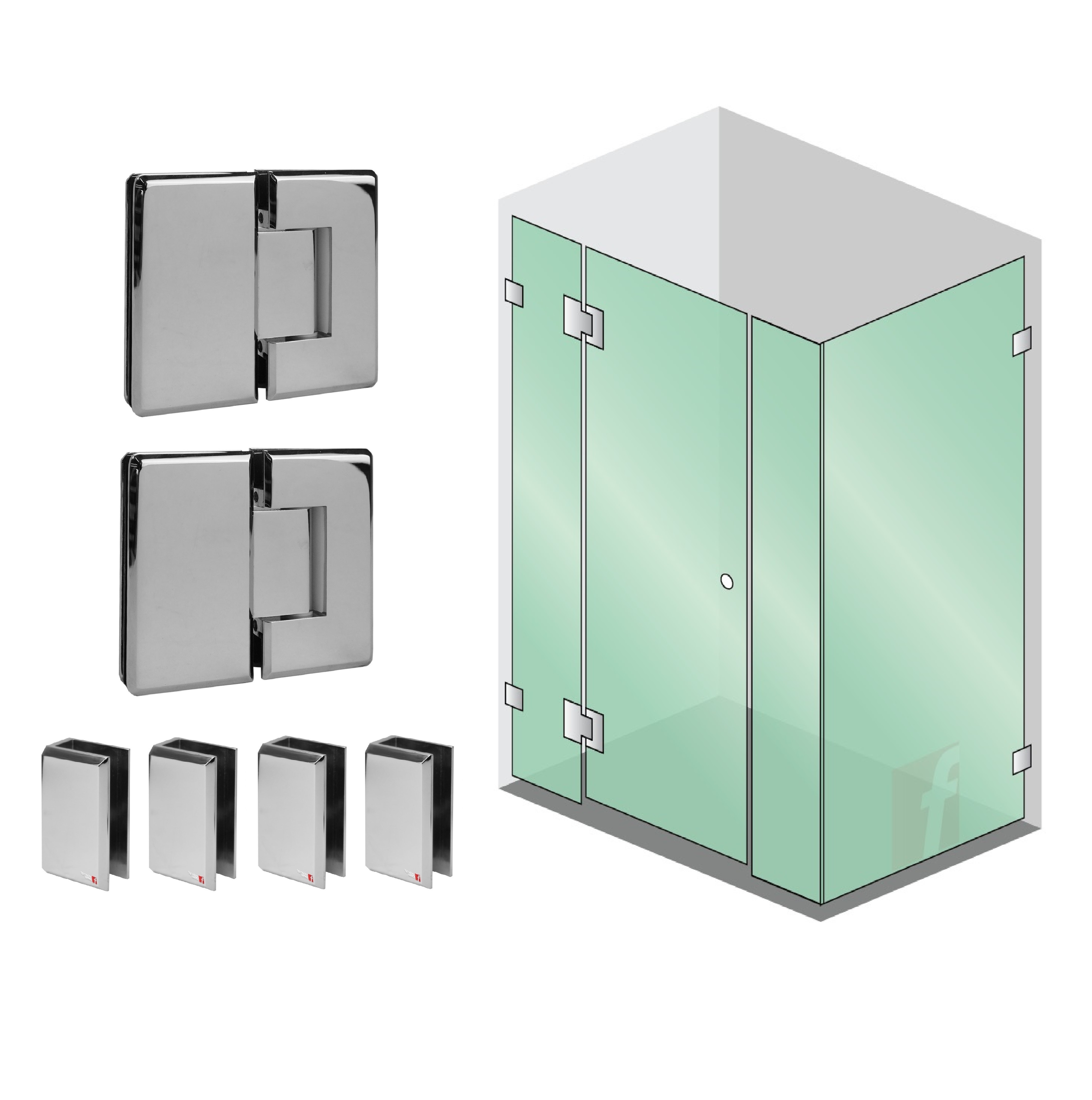 4 PANEL CORNER SCREEN WITH CHROME HARDWARE (BEVELED EDGES)