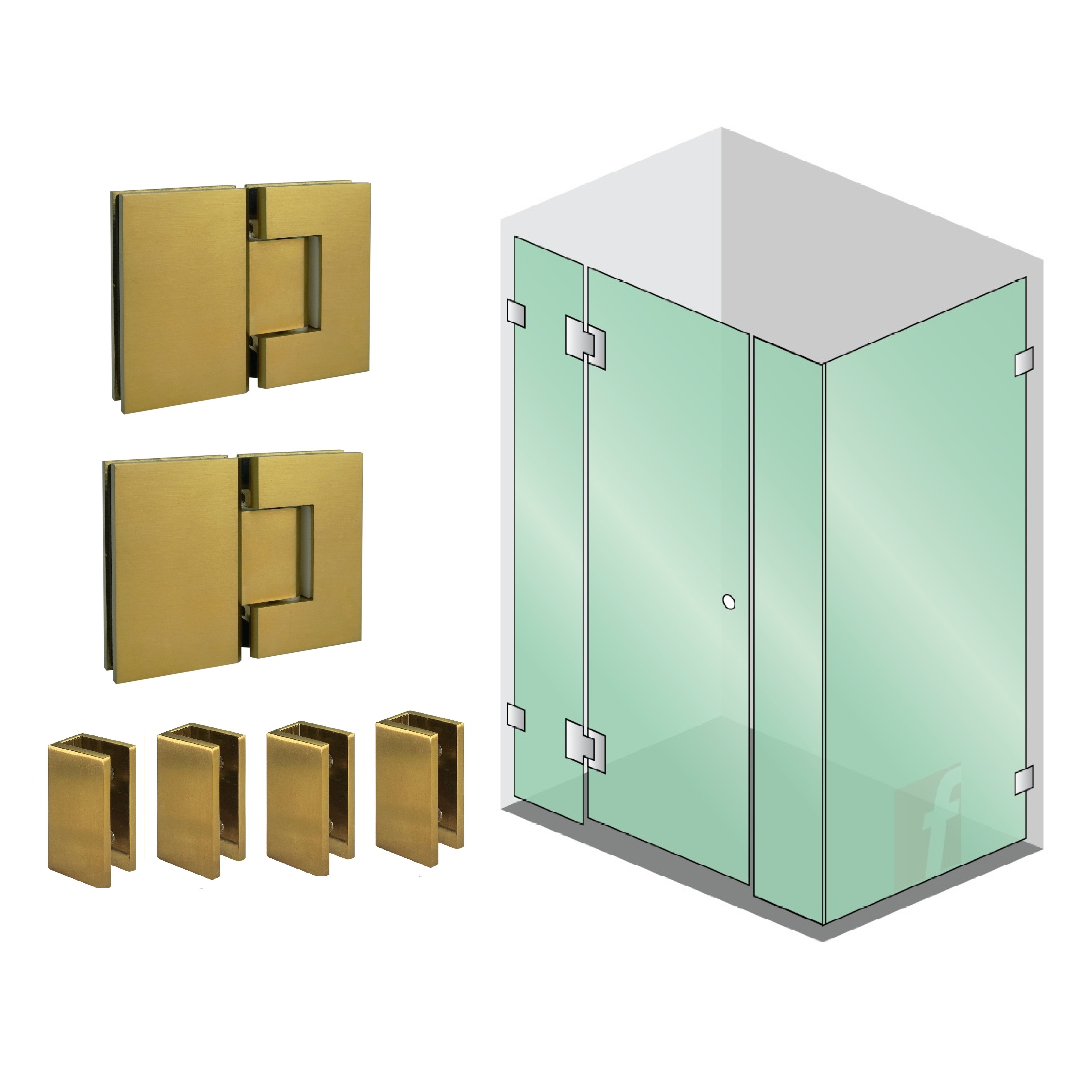 4 PANEL CORNER SCREEN WITH BRUSHED BRASS HARDWARE