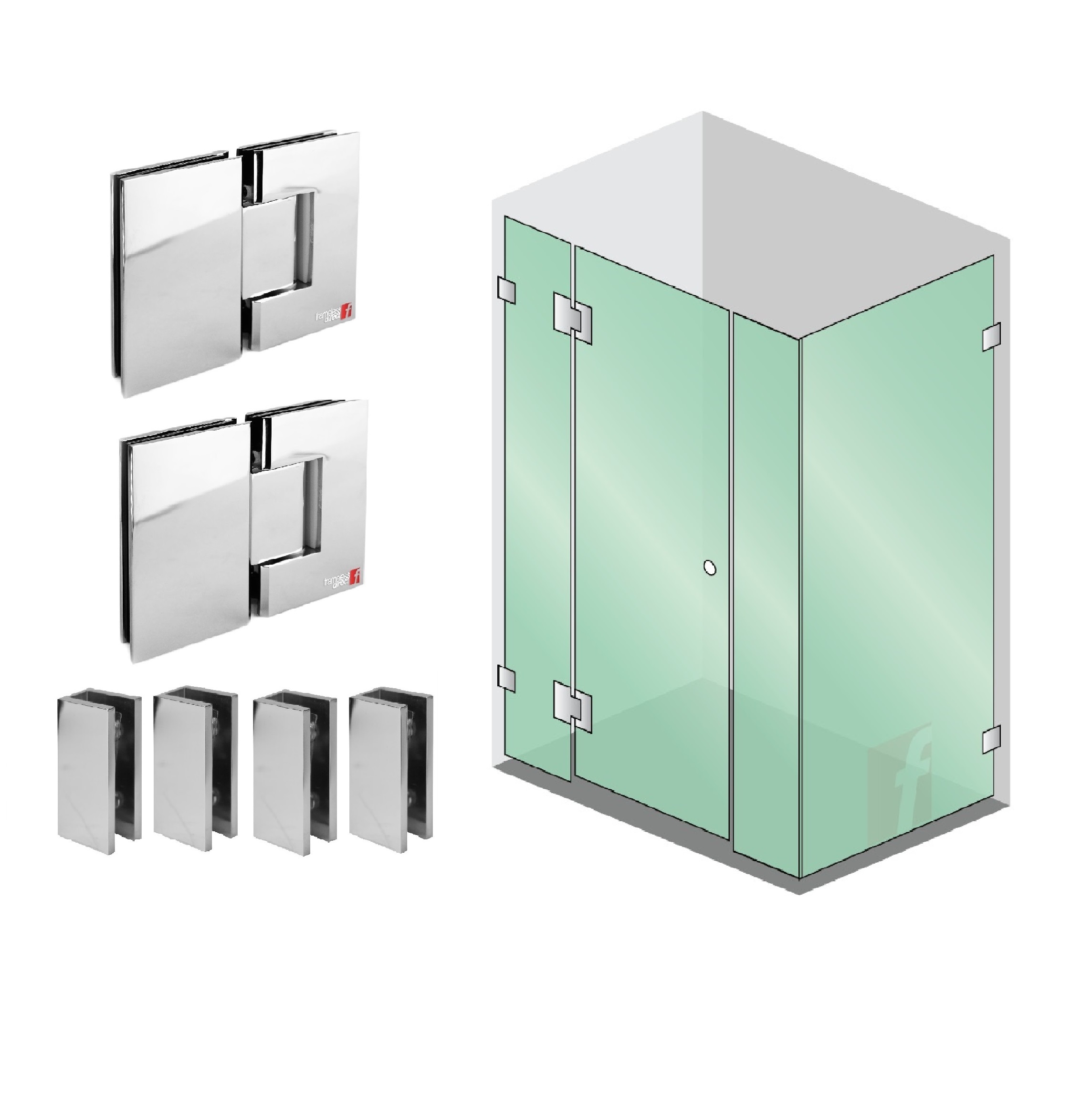 4 PANEL CORNER SCREEN WITH CHROME PLATED HARDWARE