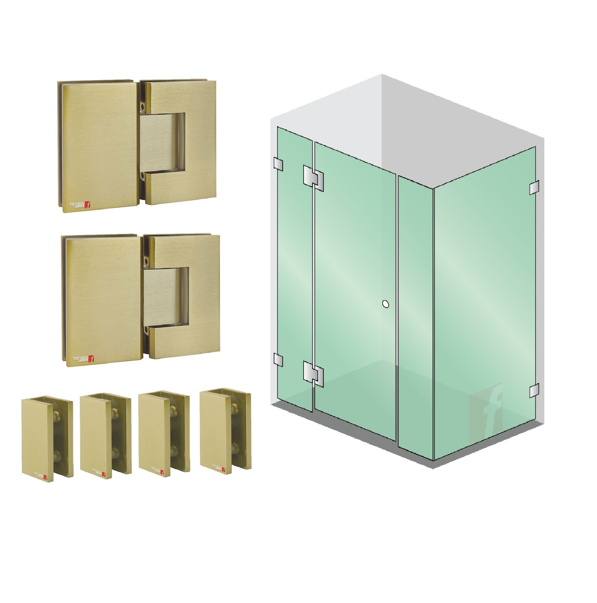 4 PANEL CORNER SCREEN WITH BRUSHED GOLD HARDWARE