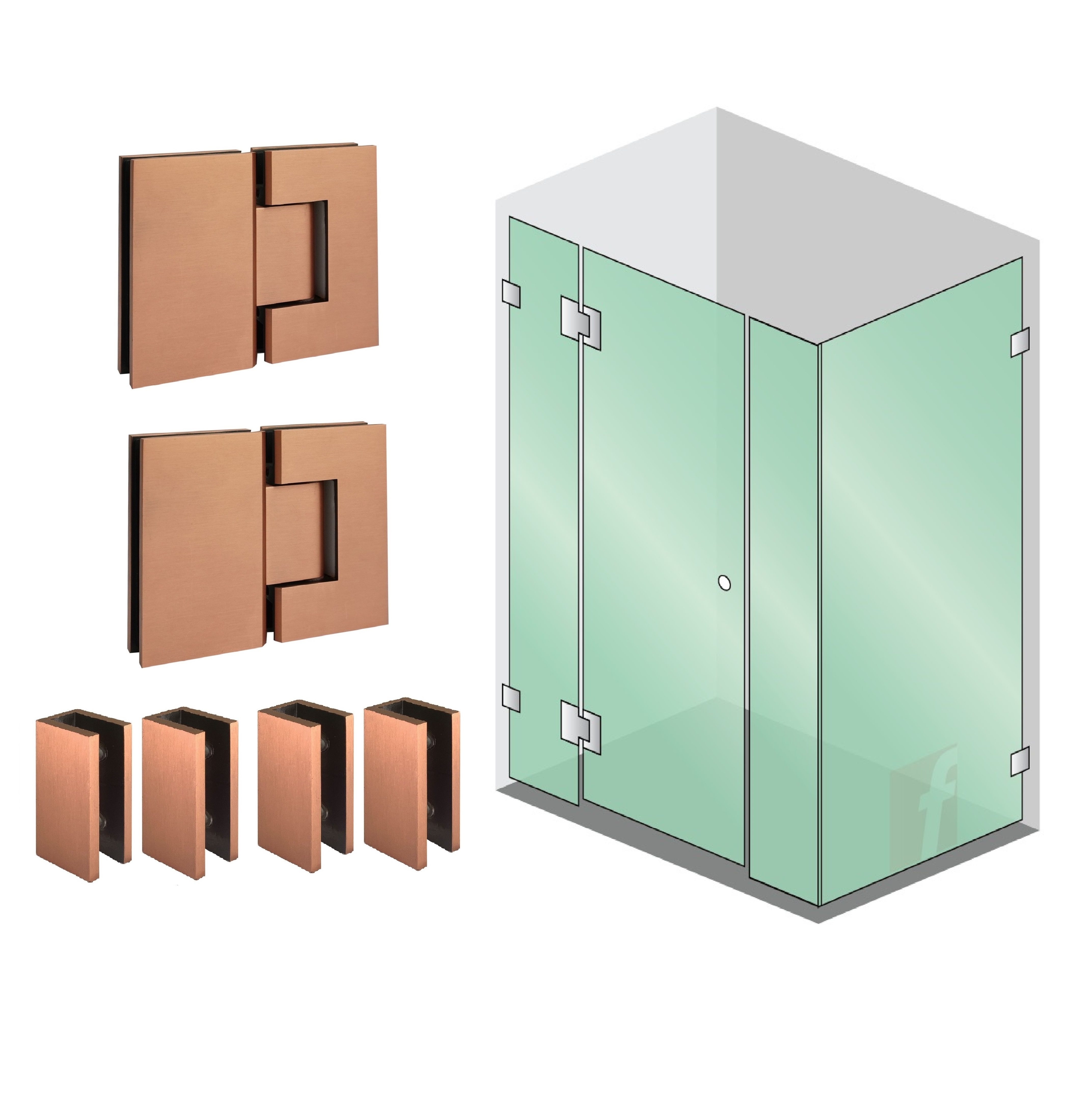 4 PANEL CORNER SCREEN WITH BRUSHED COPPER HARDWARE