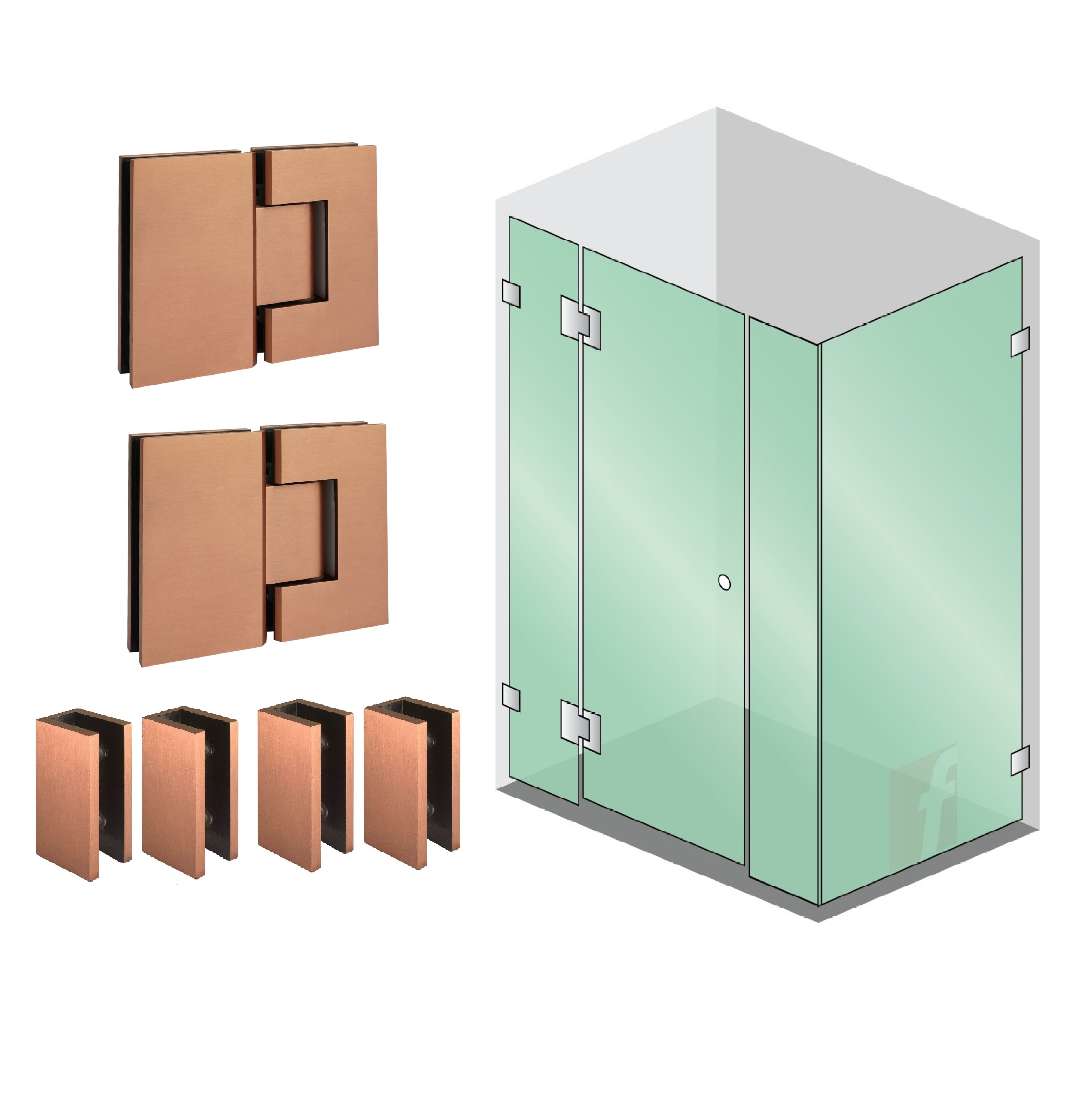 4 PANEL CORNER SCREEN WITH BRUSHED ROSE GOLD HARDWARE