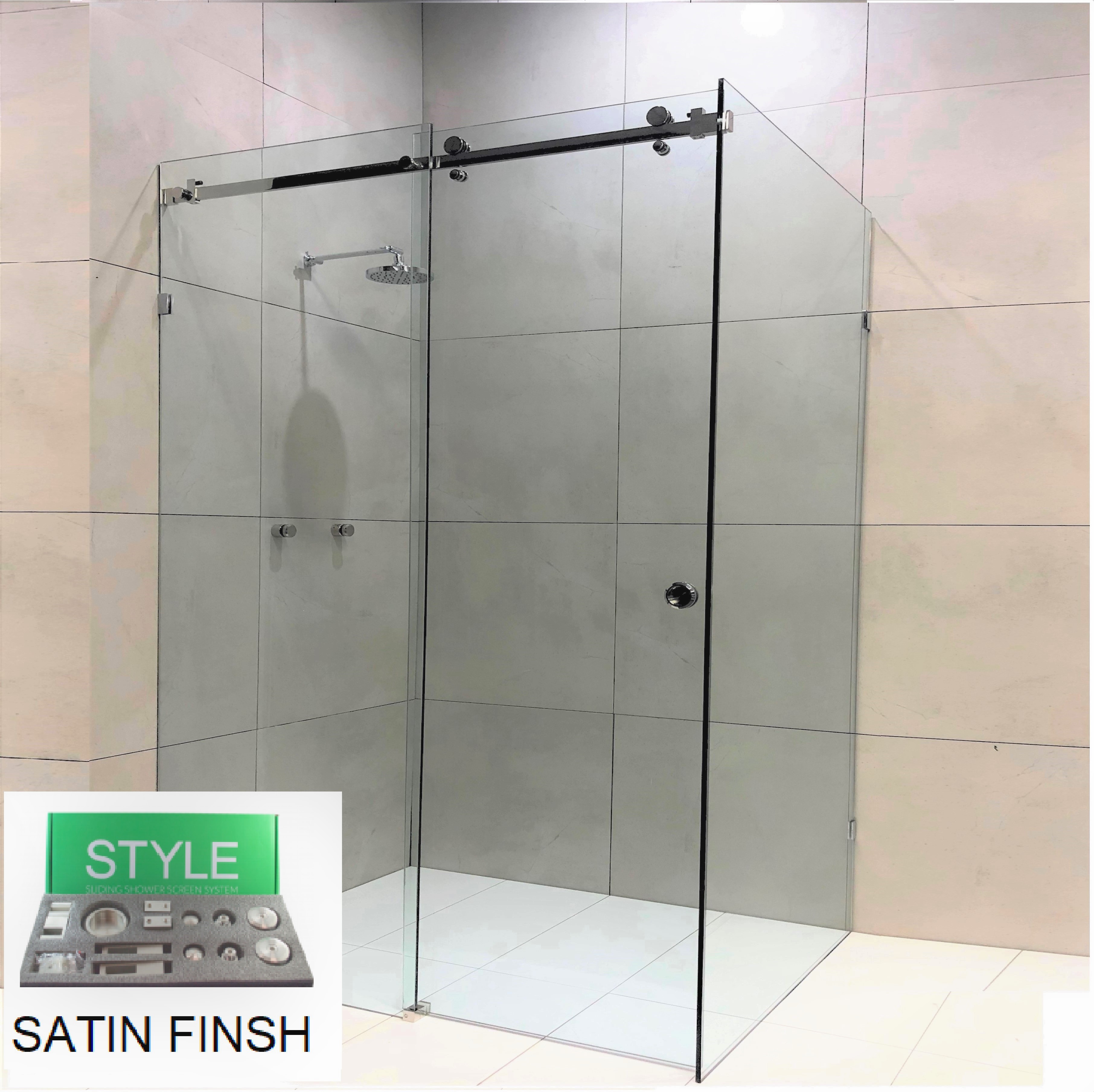Style Sliding 3 Panel Square (B)- SATIN HARDWARE.