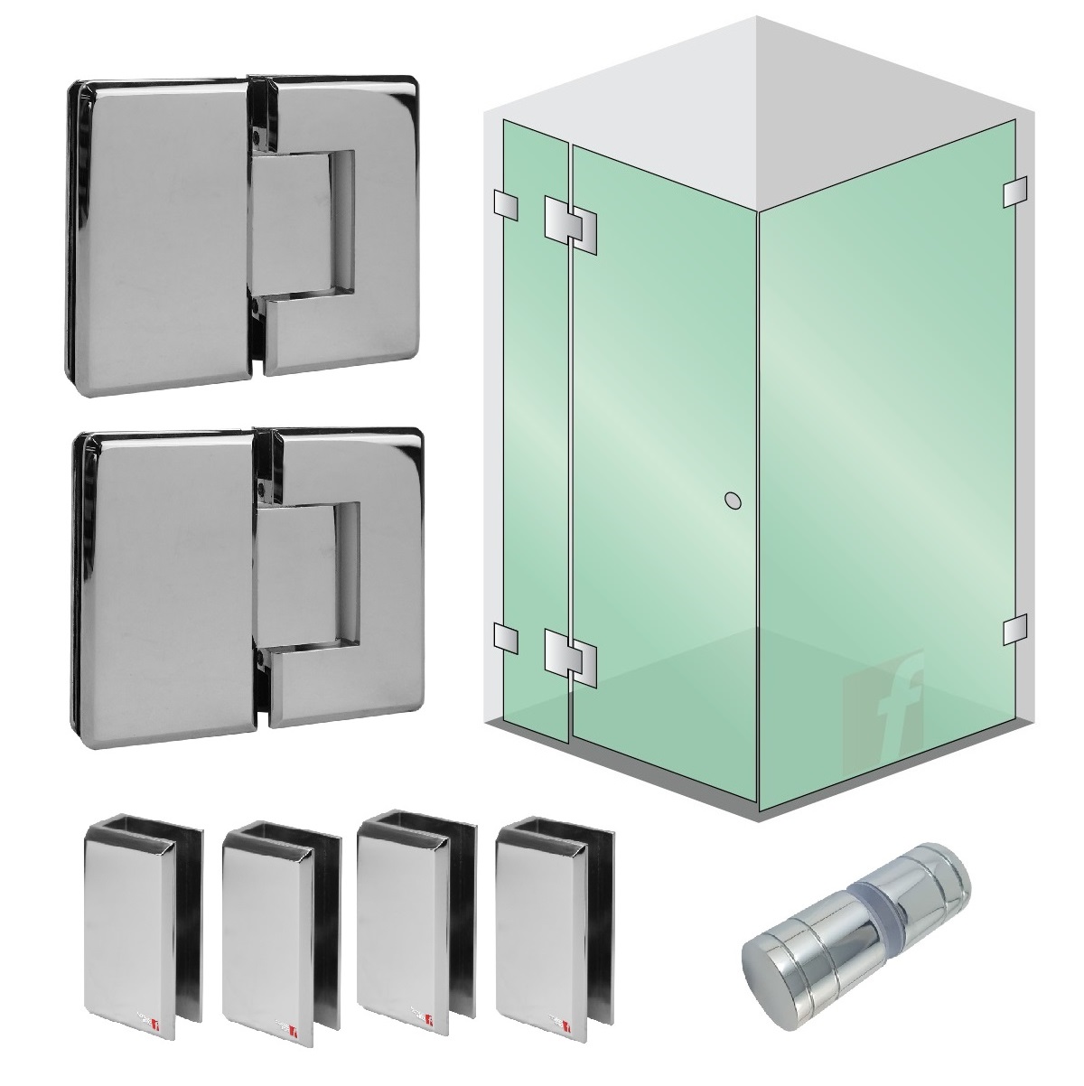 3 PANEL A CORNER SCREEN CHROME PLATED BEVED/EDGE HARDWARE