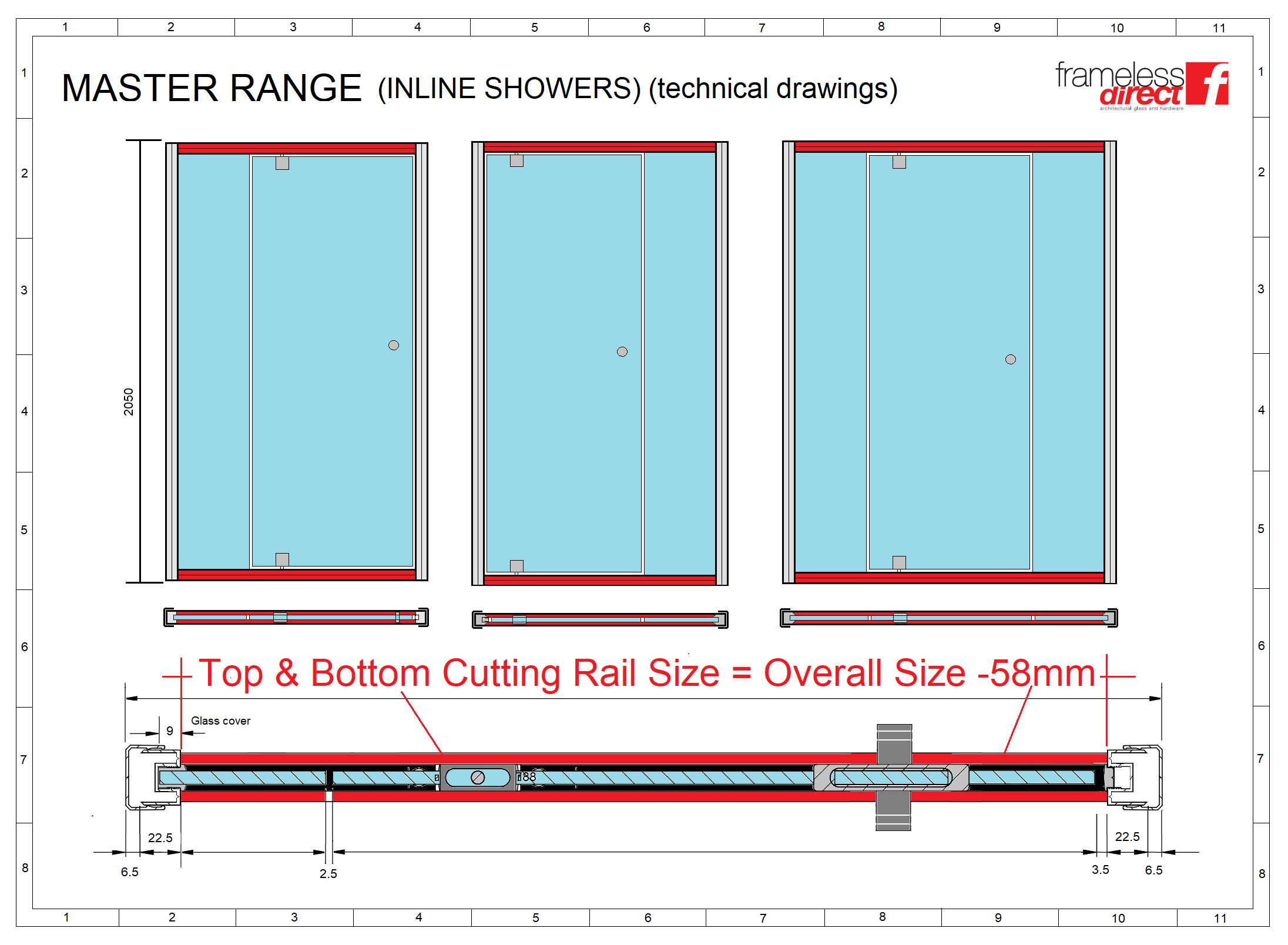 MASTER RANGE INLINE 790 OPENING SIZE, Top & Bottom Rail Cutting Size = 732