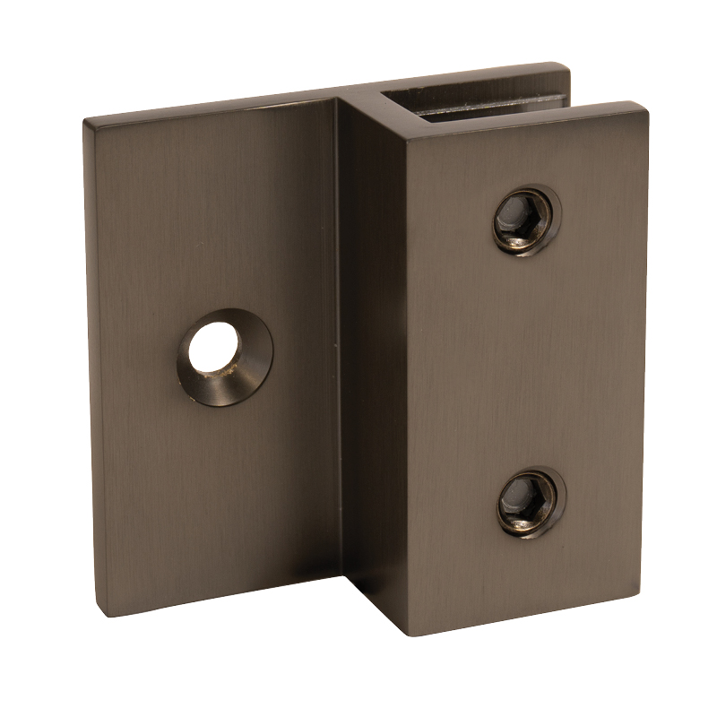 Glass to Wall Bracket with Inline Wall Fixing - Square Corners (Brushed Gunmetal)