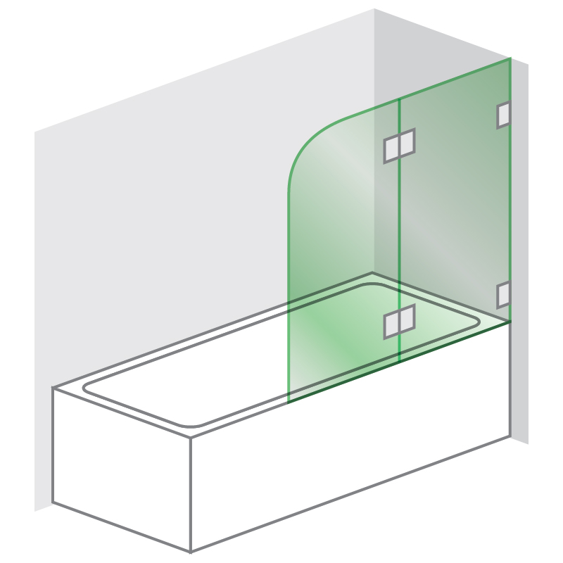 Over Bath Round Series 900W x 1600H Curved Top 2 Panel (Chrome Fittings)