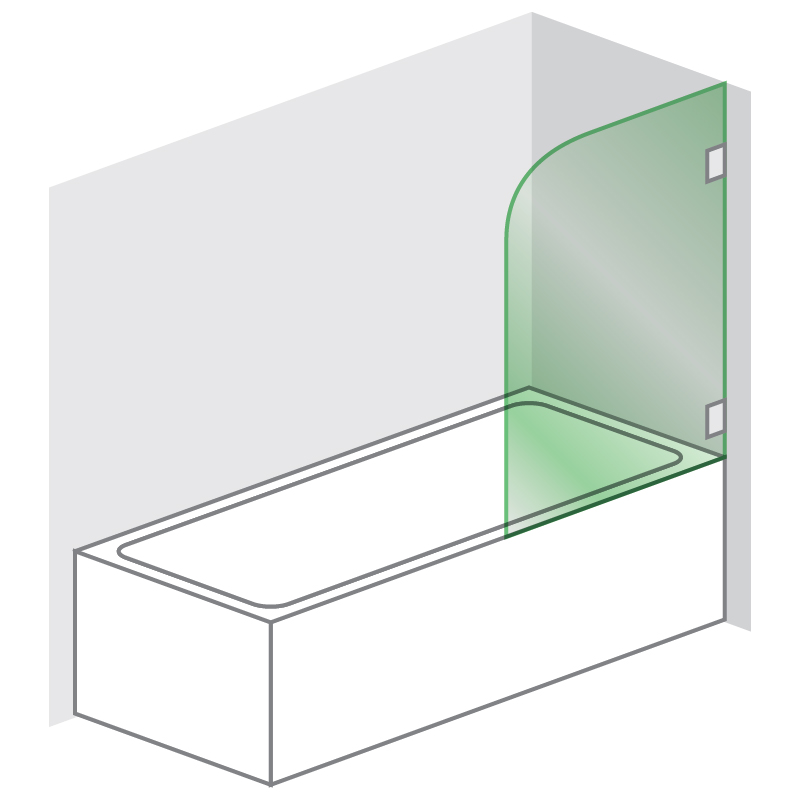 Over Bath Round Series 900W x 1600H Curved-Top  Single Panel 10mm Toughened (Chrome Fittings)