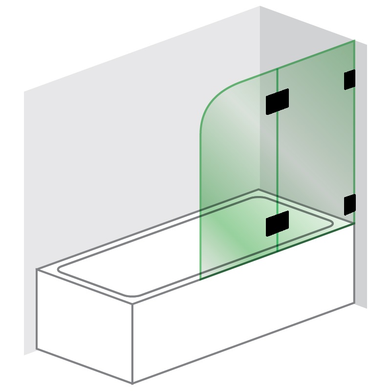 Over Bath Round Series 900W x 1600H - 2 Panel (Black Fittings)