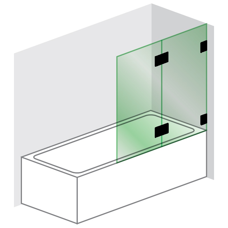 Over Bath Square Series 1000W x 1600H - 2 Panel(Black Finish)