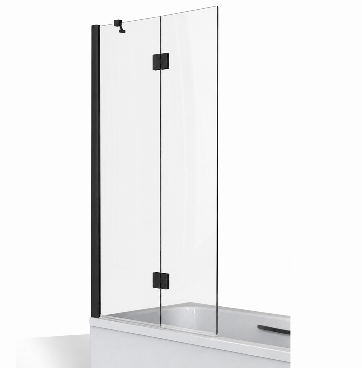 Carla Over Bath H1500 x W1000 Fixed & Swing 6mm Toughened Glass (Black Fittings)