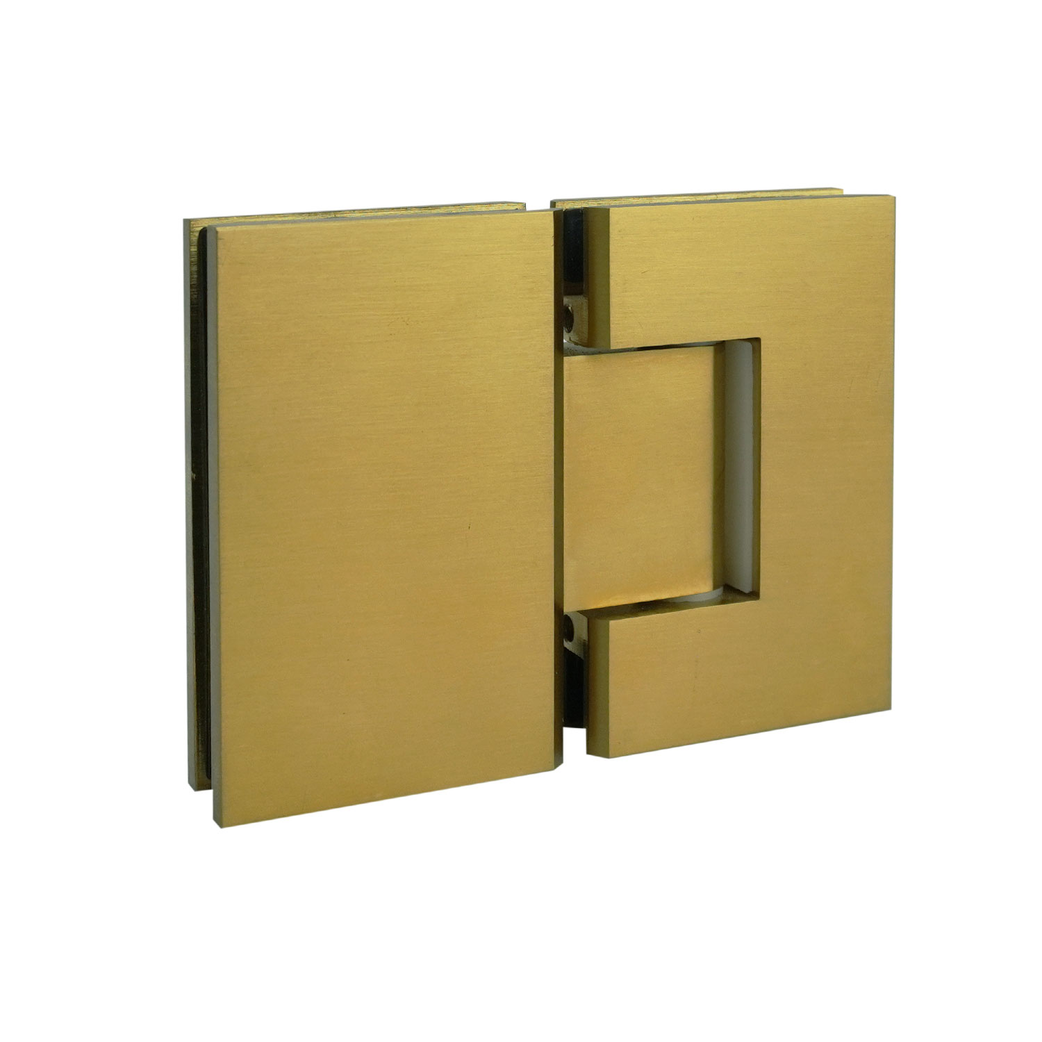 HINGE GLASS TO GLASS 180 DEG. SQUARE SERIES (Brushed Brass)