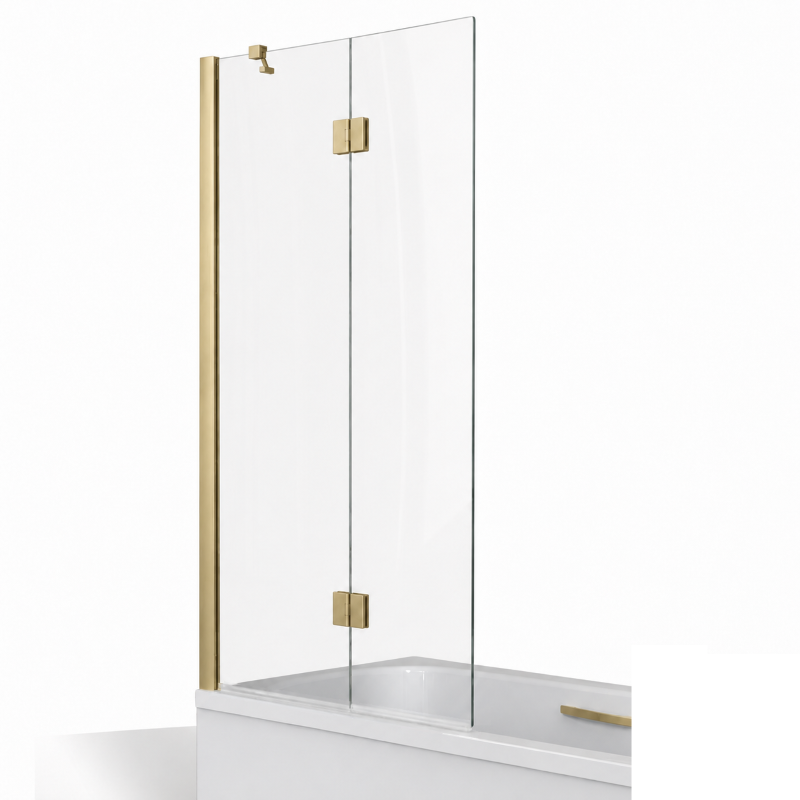 Carla Over Bath H1500 x W1000 Fixed & Swing 6mm Toughened Glass (Brushed Gold Fittings) Carla Over Bath H1500 x W1000 Fixed & Swing 6mm Toughened Glass (Brushed Gold Fittings)
