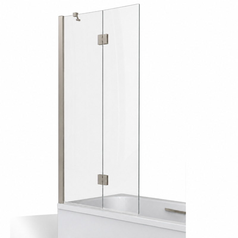 Carla Over Bath H1500 x W1000 Fixed & Swing 6mm Toughened Glass (Brushed Nickel Fittings) Carla Over Bath H1500 x W1000 Fixed & Swing 6mm Toughened Glass (Brushed Nickel Fittings)