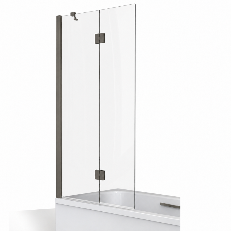 Carla Over Bath H1500 x W1000 Fixed & Swing 6mm Toughened Glass (Brushed Gunmetal Fittings) Carla Over Bath H1500 x W1000 Fixed & Swing 6mm Toughened Glass (Brushed Gunmetal Fittings)