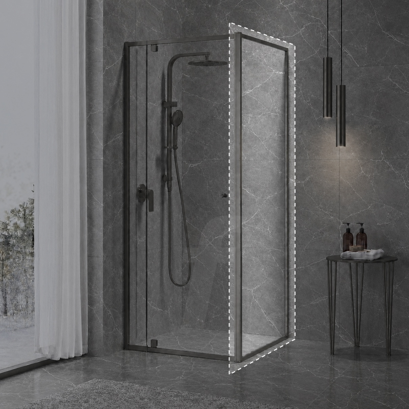 Eden/Avanti Return Panel : Brushed Gunmetal Finish : Height 1950mm, Suits Widths 1170mm to 1190mm & 90° Bead
