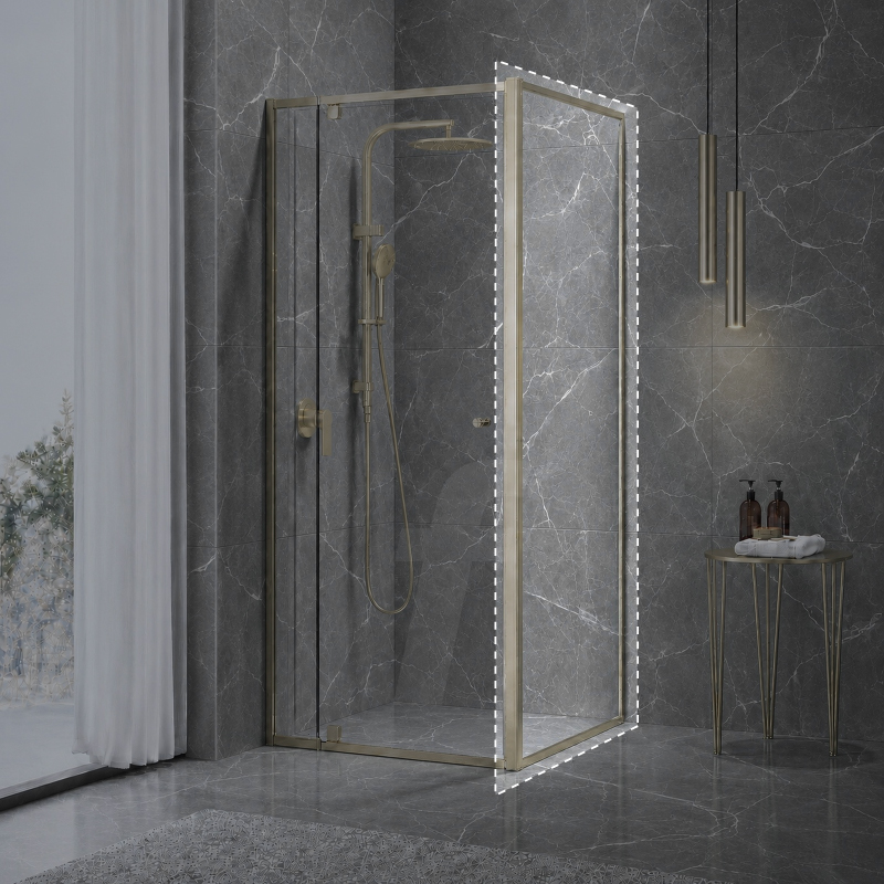 Eden/Avanti Return Panel : Brushed Gold Finish : Height 1950mm, Suits Widths 850mm to 870mm & 90° Bead