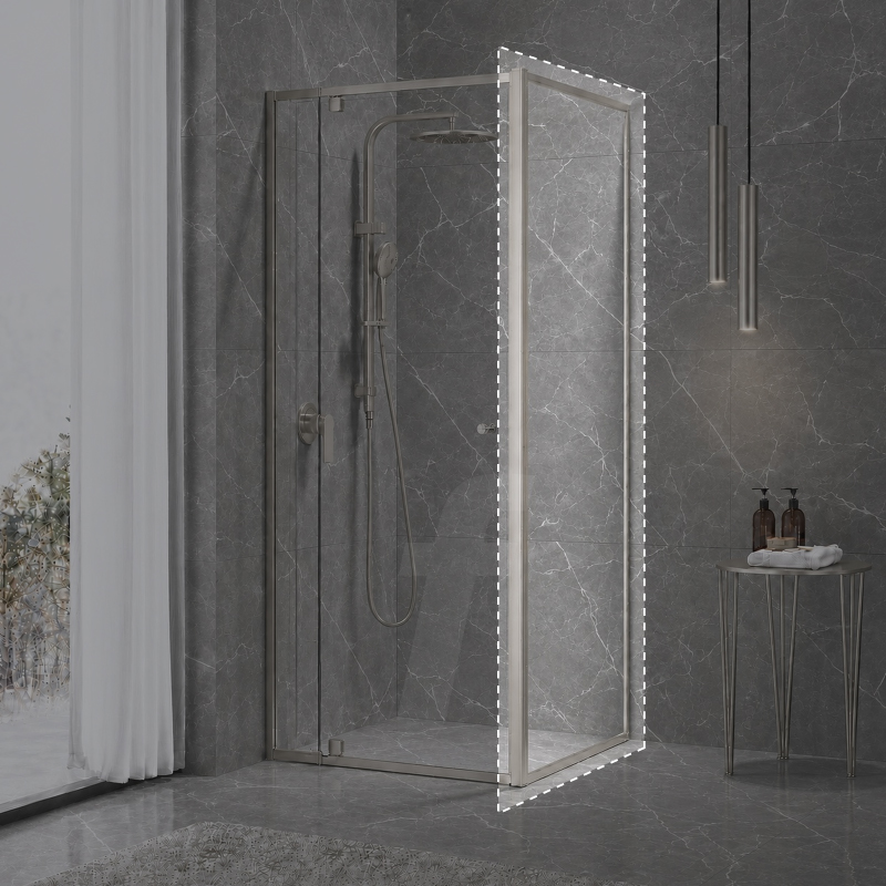 Eden/Avanti Return Panel : Brushed Nickel Finish : Height 1950mm, Suits Widths 1170mm to 1190mm & 90° Bead