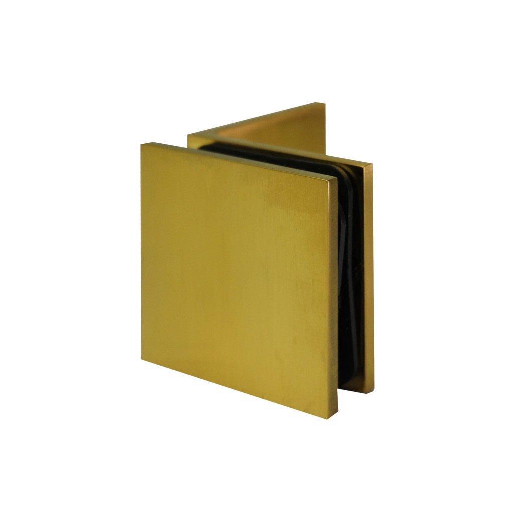 Glass to Wall/Floor 90 Bracket - Square Series (Brushed Brass)