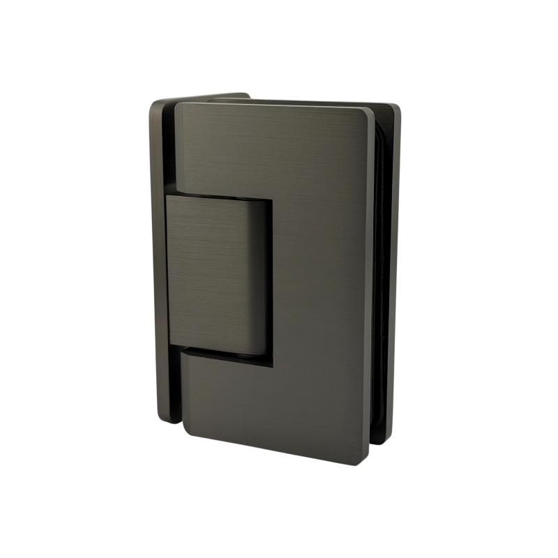 Glass to Wall 90° L-Hinge - Curved Corners (Brushed Gunmetal)