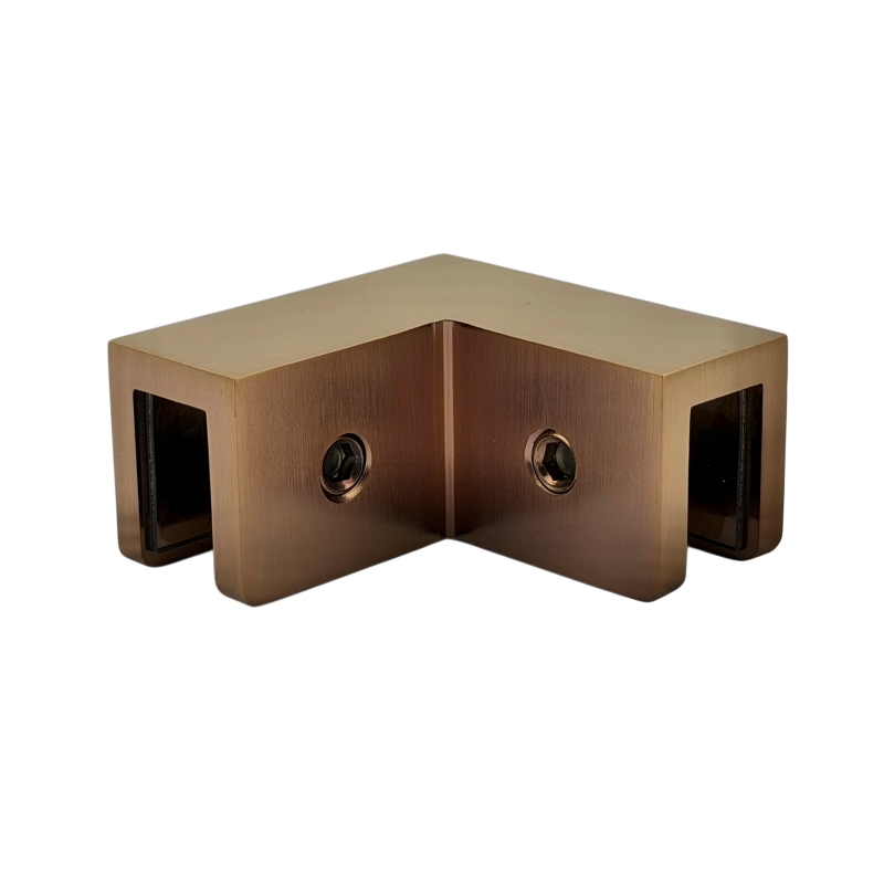 Glass to Glass 90° Bracket - Curved Corners (Brushed Copper)