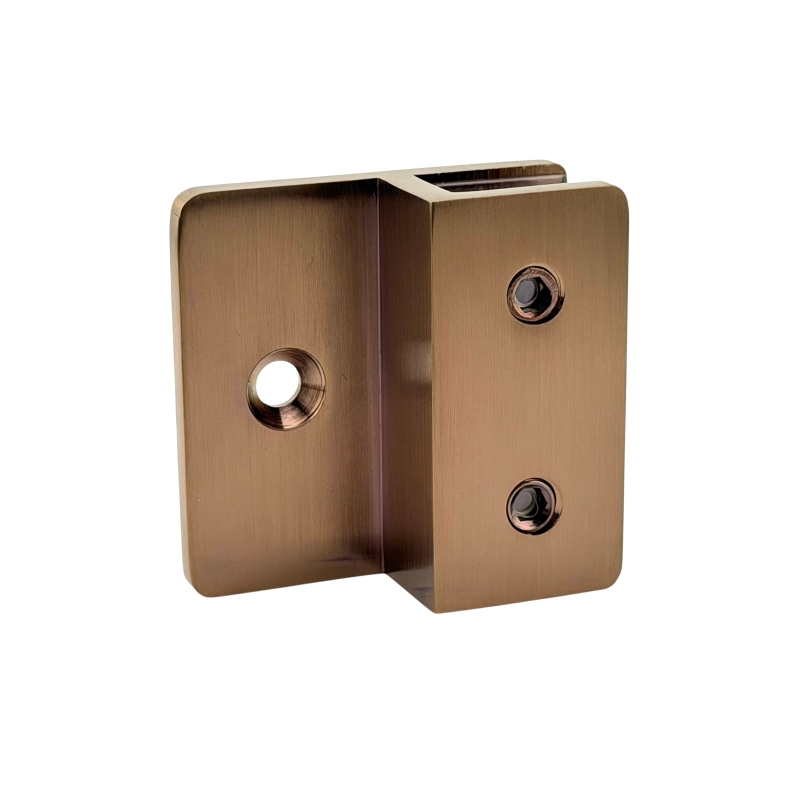Glass to Wall Bracket with Inline Wall Fixing - Curved Corners (Brushed Copper)