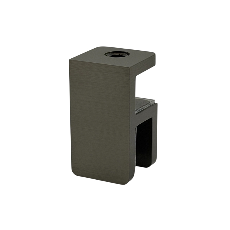 Glass Header Bracing Clamp - Curved Corners (Brushed Gunmetal)