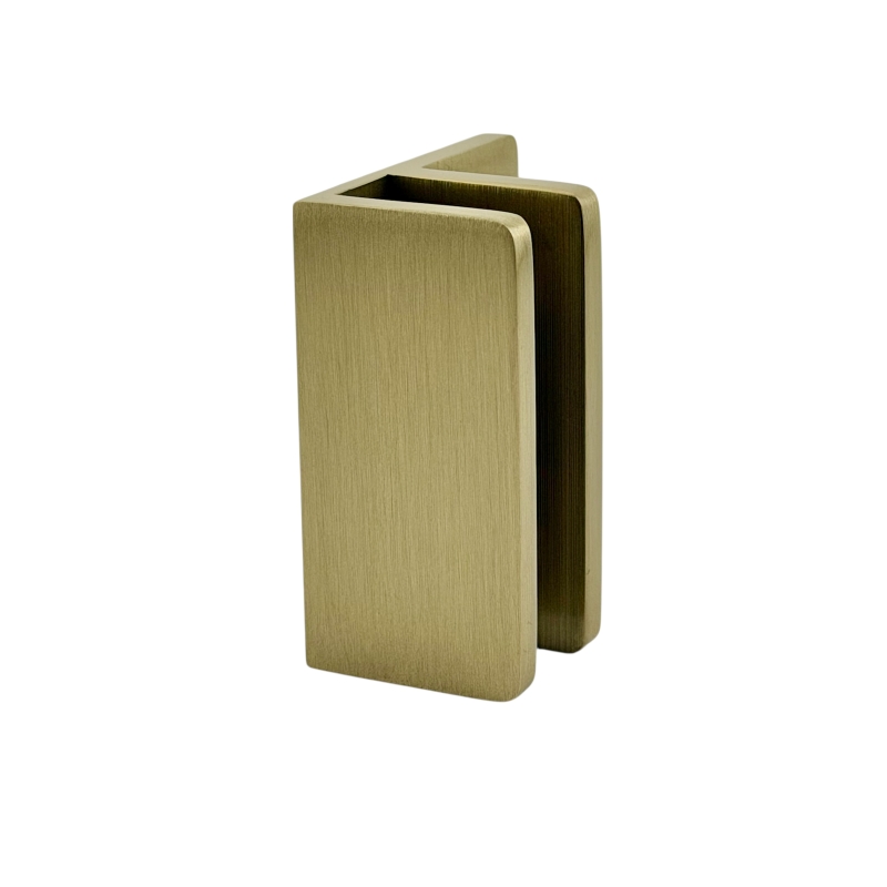 Offset Glass to Wall/Floor U-Bracket 25mm x 50mm - Curved Corners (Brushed Gold)
