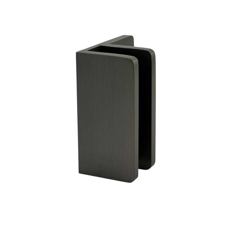 Offset Glass to Wall/Floor U-Bracket 25mm x 50mm - Curved Corners (Brushed Gunmetal)
