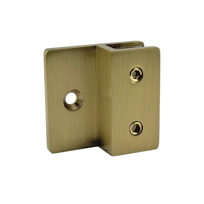 Glass to Wall Bracket with Inline Wall Fixing - Curved Corners (Brushed Gold)