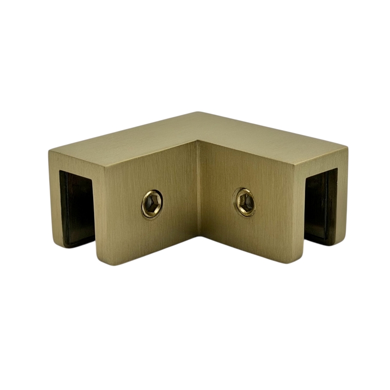 Glass to Glass 90° Bracket - Curved Corners (Brushed Gold)