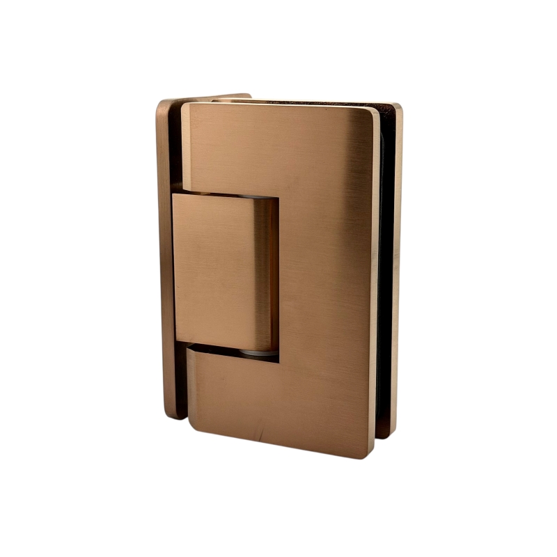 Glass to Wall 90° L-Hinge - Curved Corners (Brushed Copper)