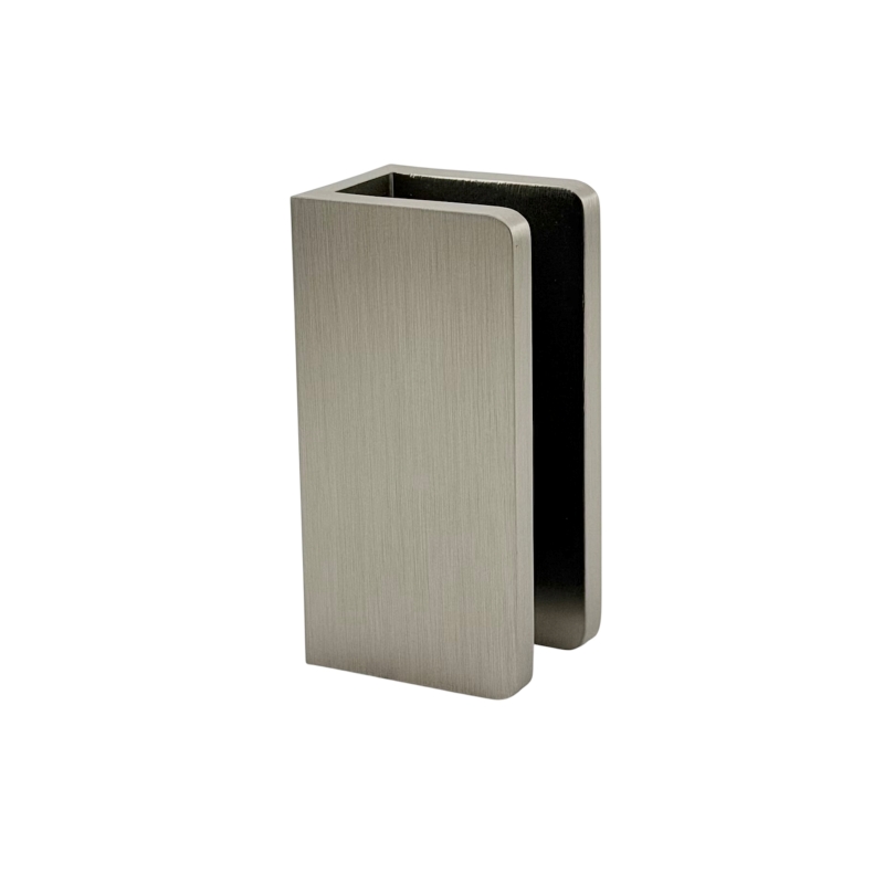 Glass to Wall/Floor U-Bracket 25mm x 50mm - Curved Corners (Brushed Nickel)