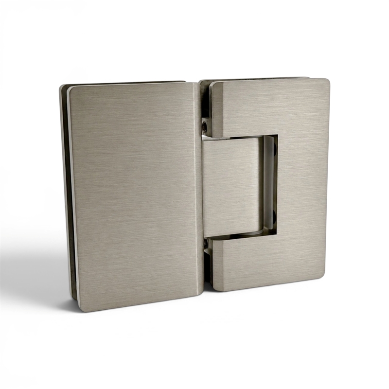 Glass to Glass 180° Hinge - Curved Corners (Brushed Nickel)