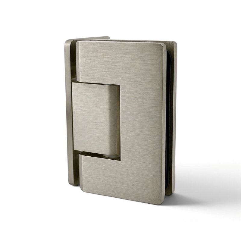 Glass to Wall 90° L-Hinge - Curved Corners (Brushed Nickel)