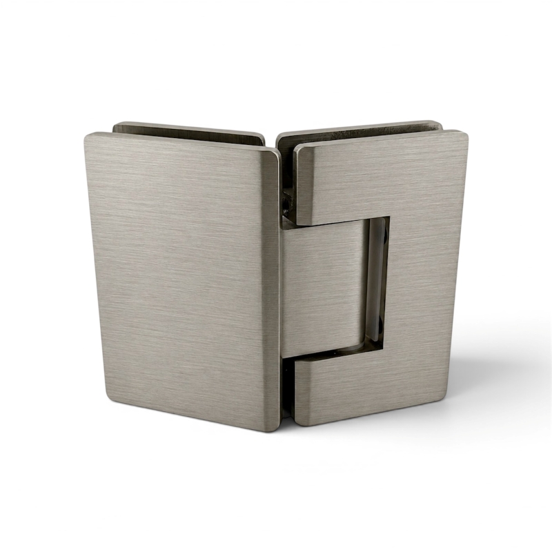 Glass to Glass 135° Hinge - Curved Corners (Brushed Nickel)